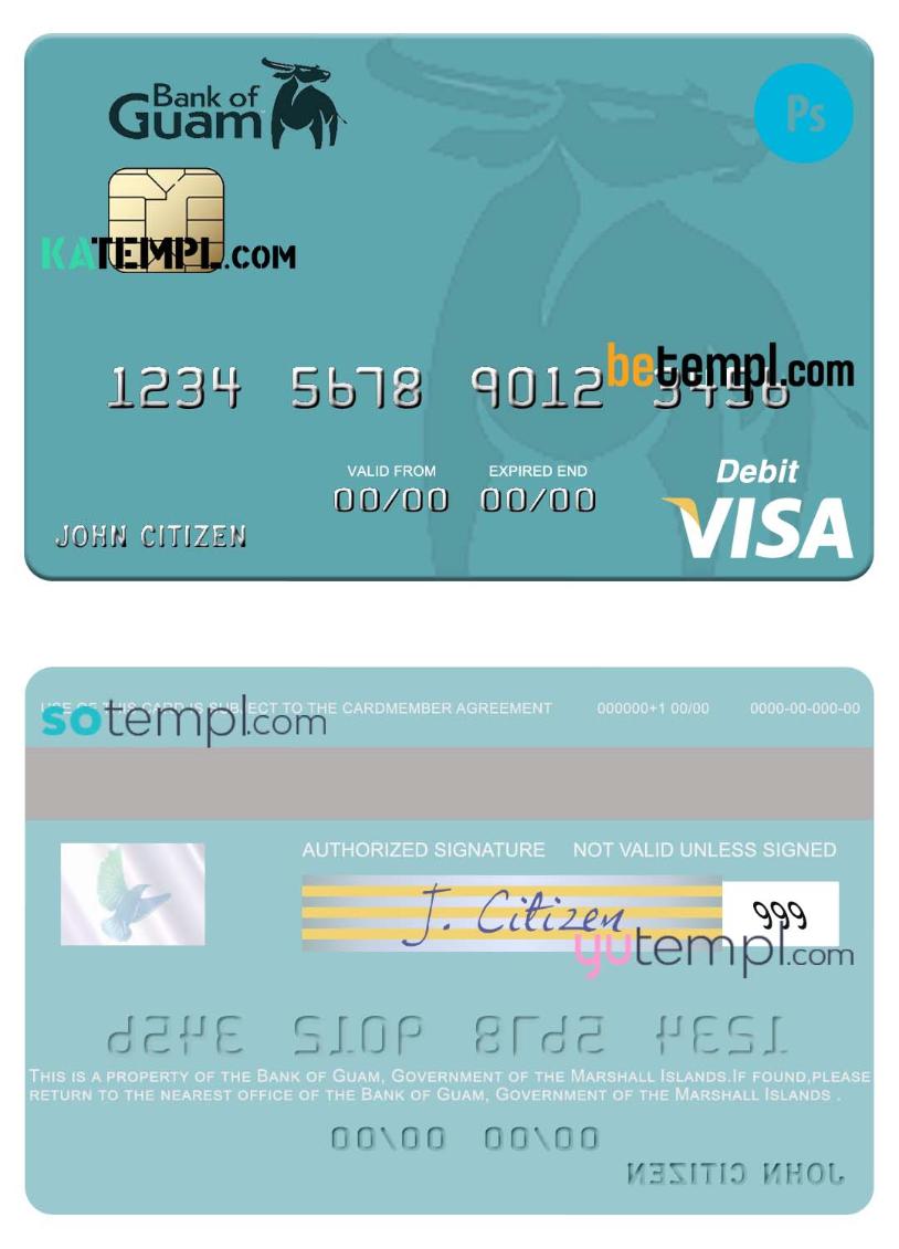 Marshall Islands Bank of Guam visa credit card fully editable template in PSD format